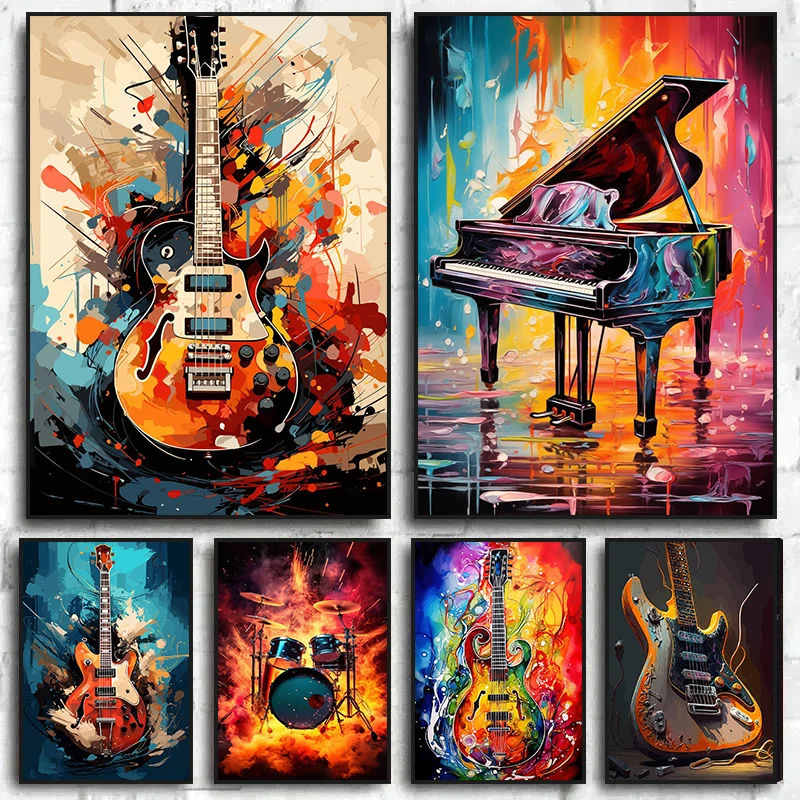 Musical Instrument Poster - Abstrakcyjne Kolorowe Sztuka Muzyczna Instrumenty Perkusja