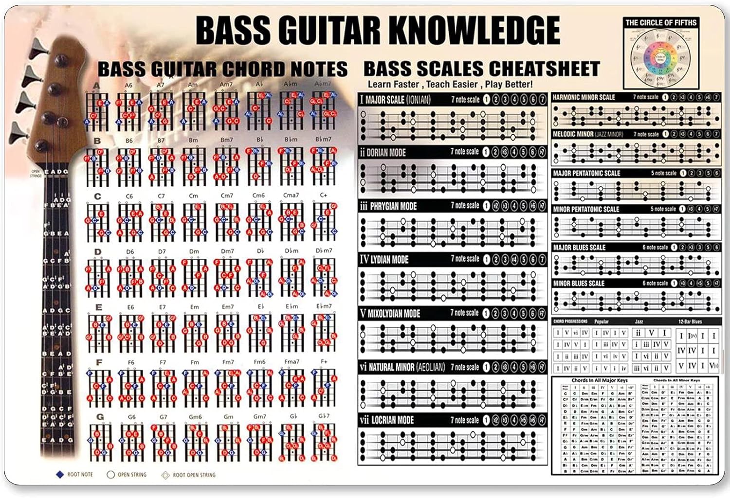 Musical Instrument Poster - Wiedza o gitarze basowej Metalowy znak